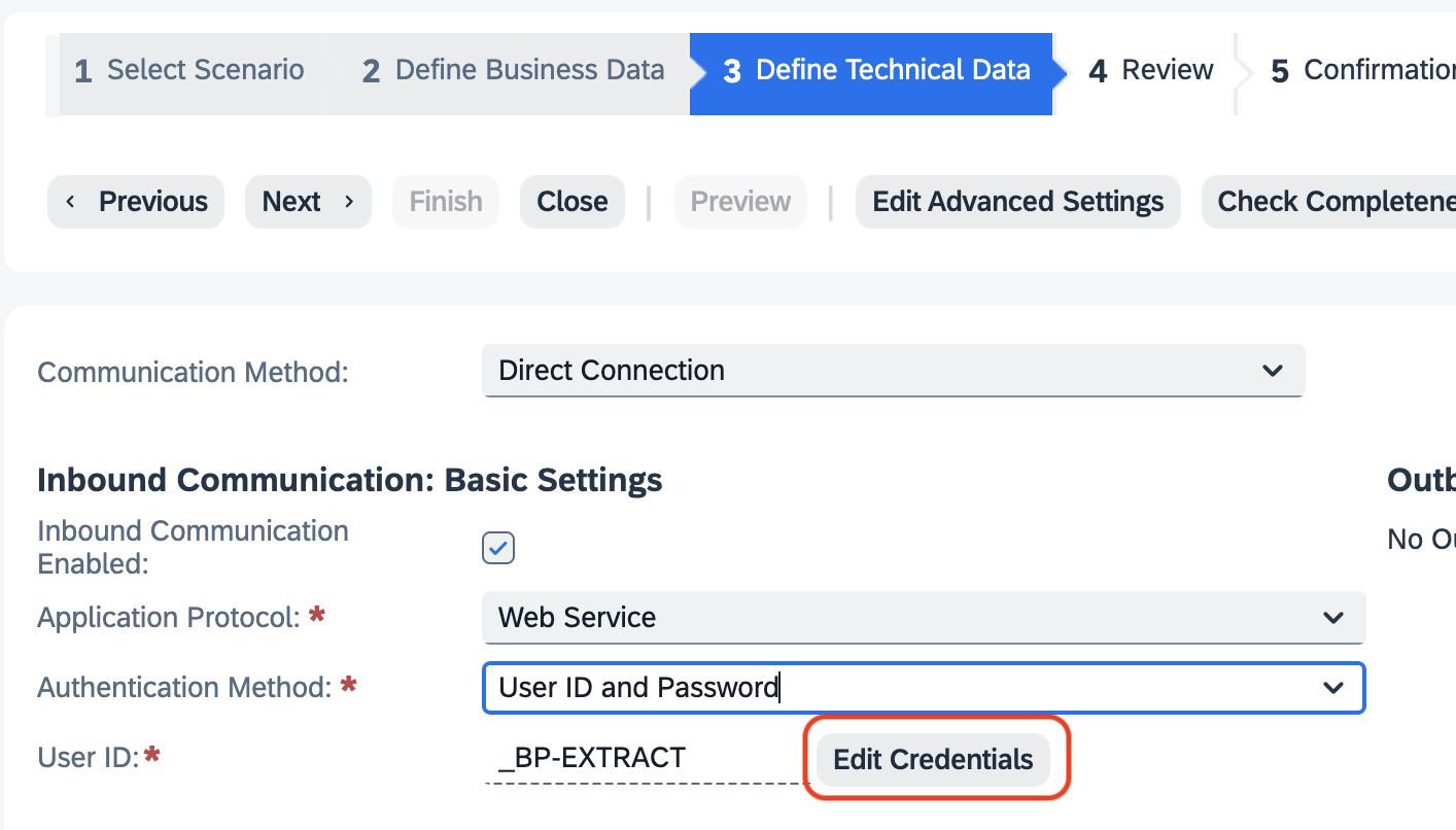 Business Partner Extract Communications Arrangement Step 4