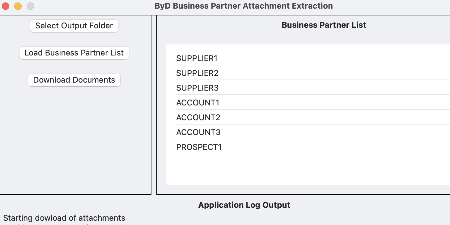 Business Partner Extract Application Screenshot