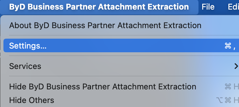 Business Partner Extract Preferences Menu