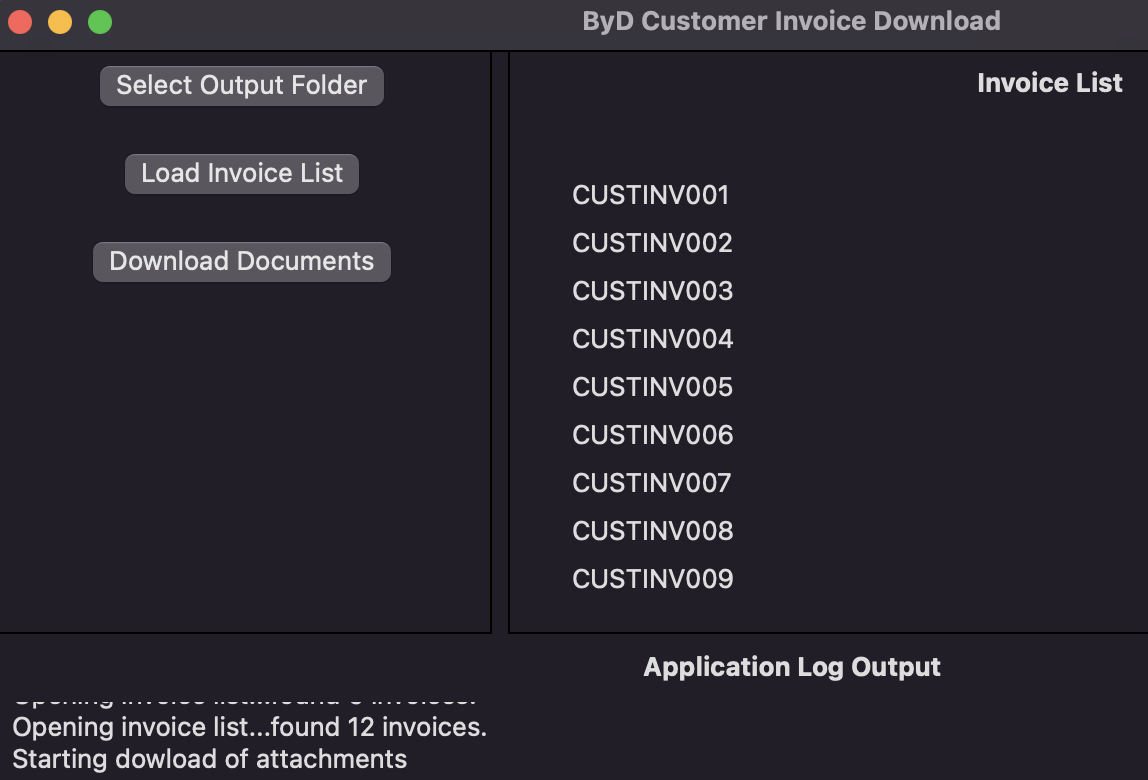 Customer Invoice Extract Application Screenshot