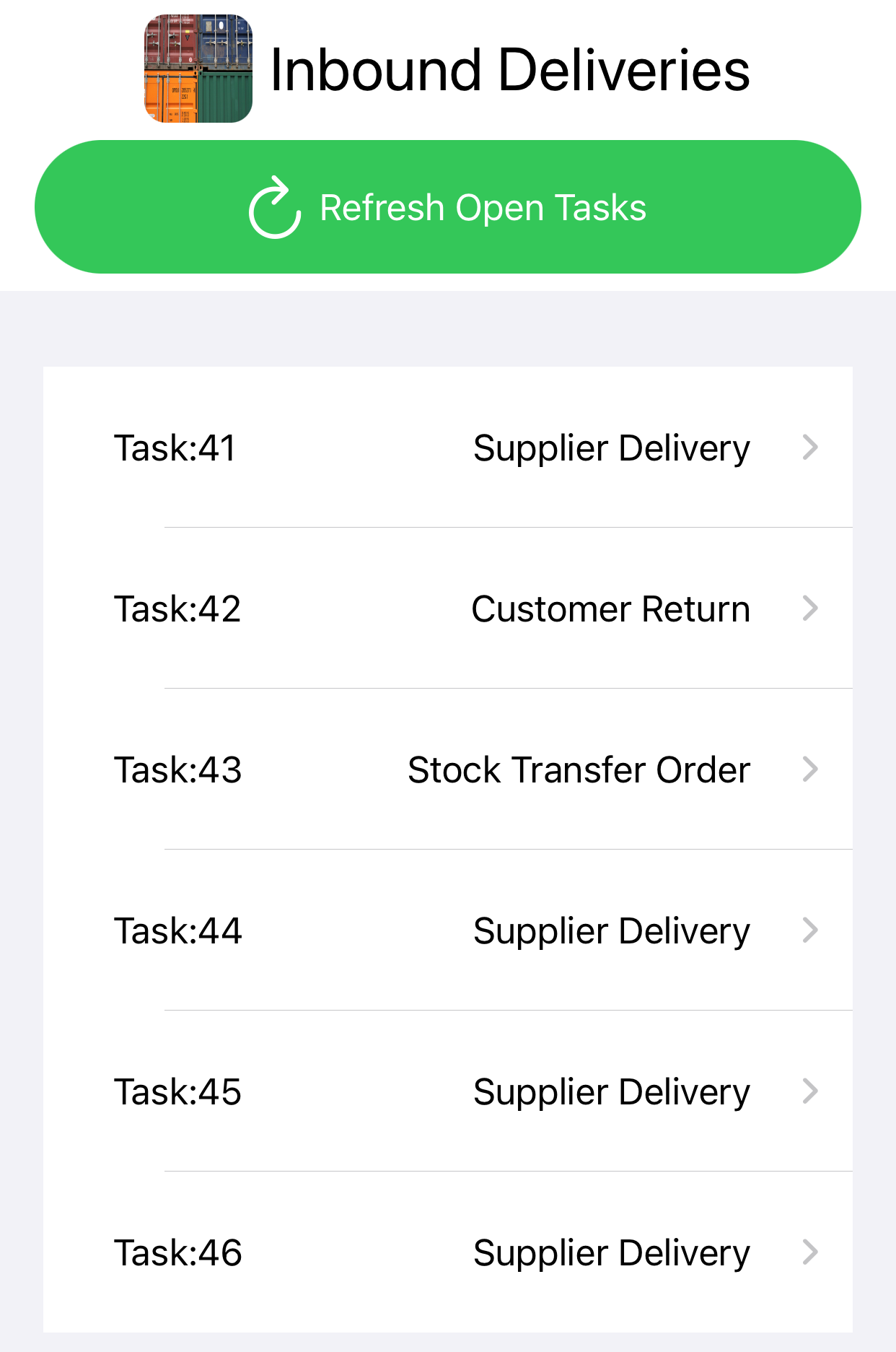 Inbound Delivery App Task List