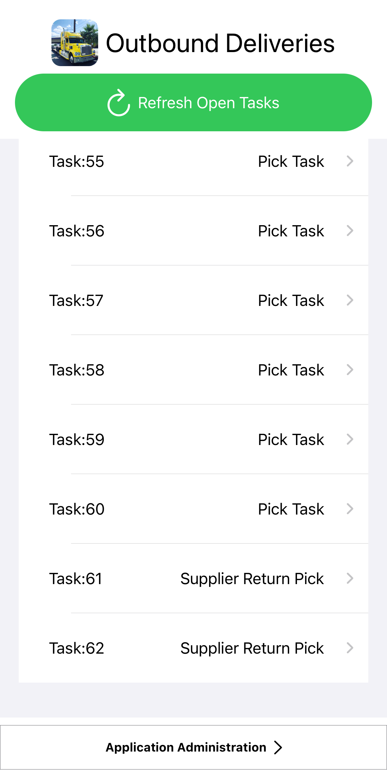 Outbound Delivery App Task List