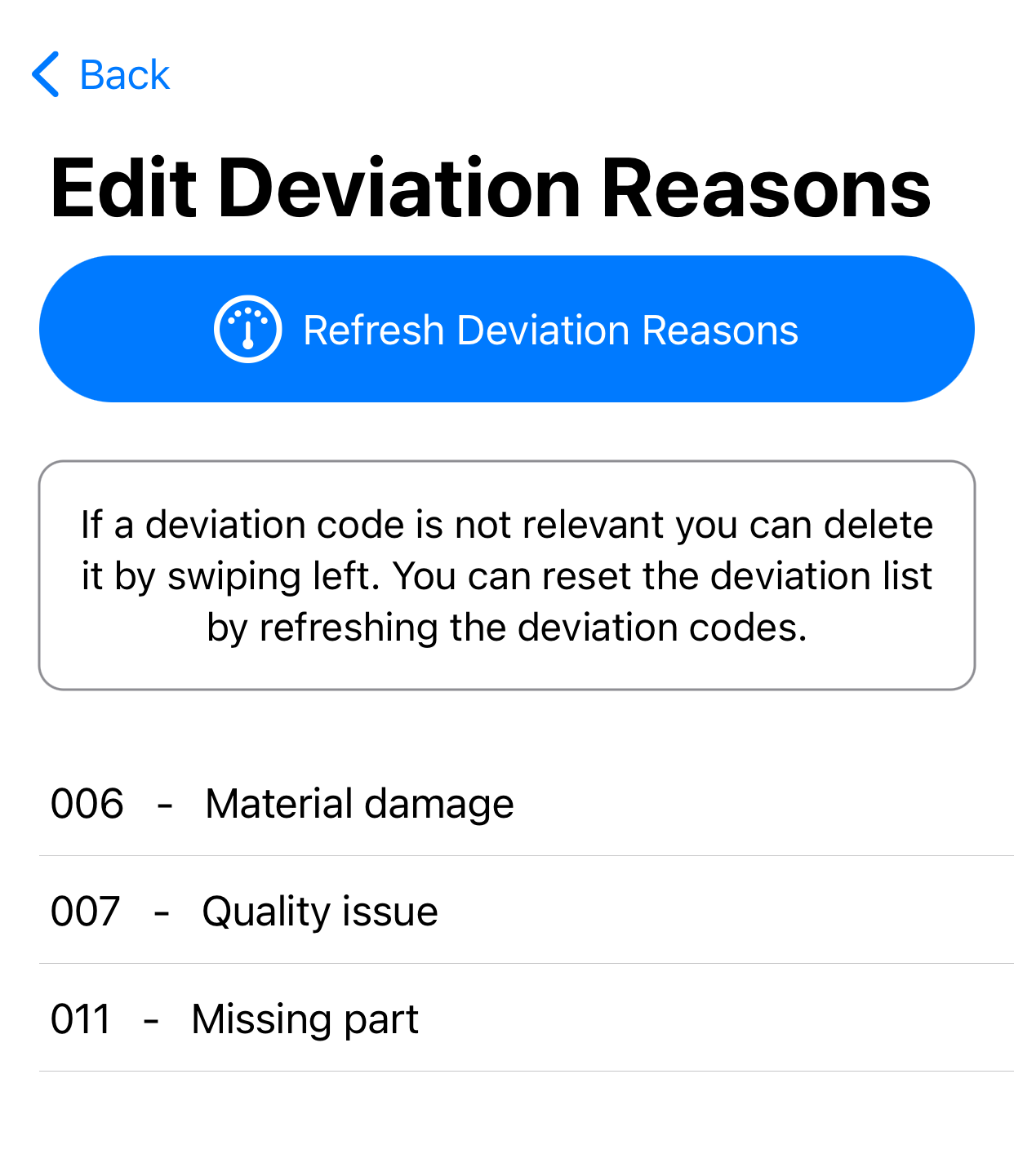 Outbound Delivery App Deviation Reasons