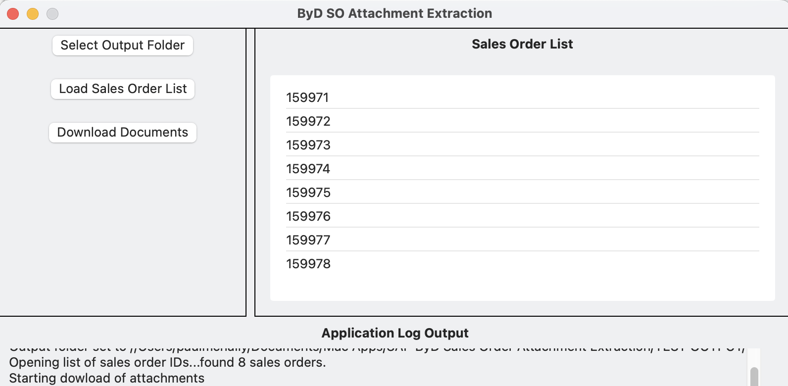 Sales Order Extract Application Screenshot