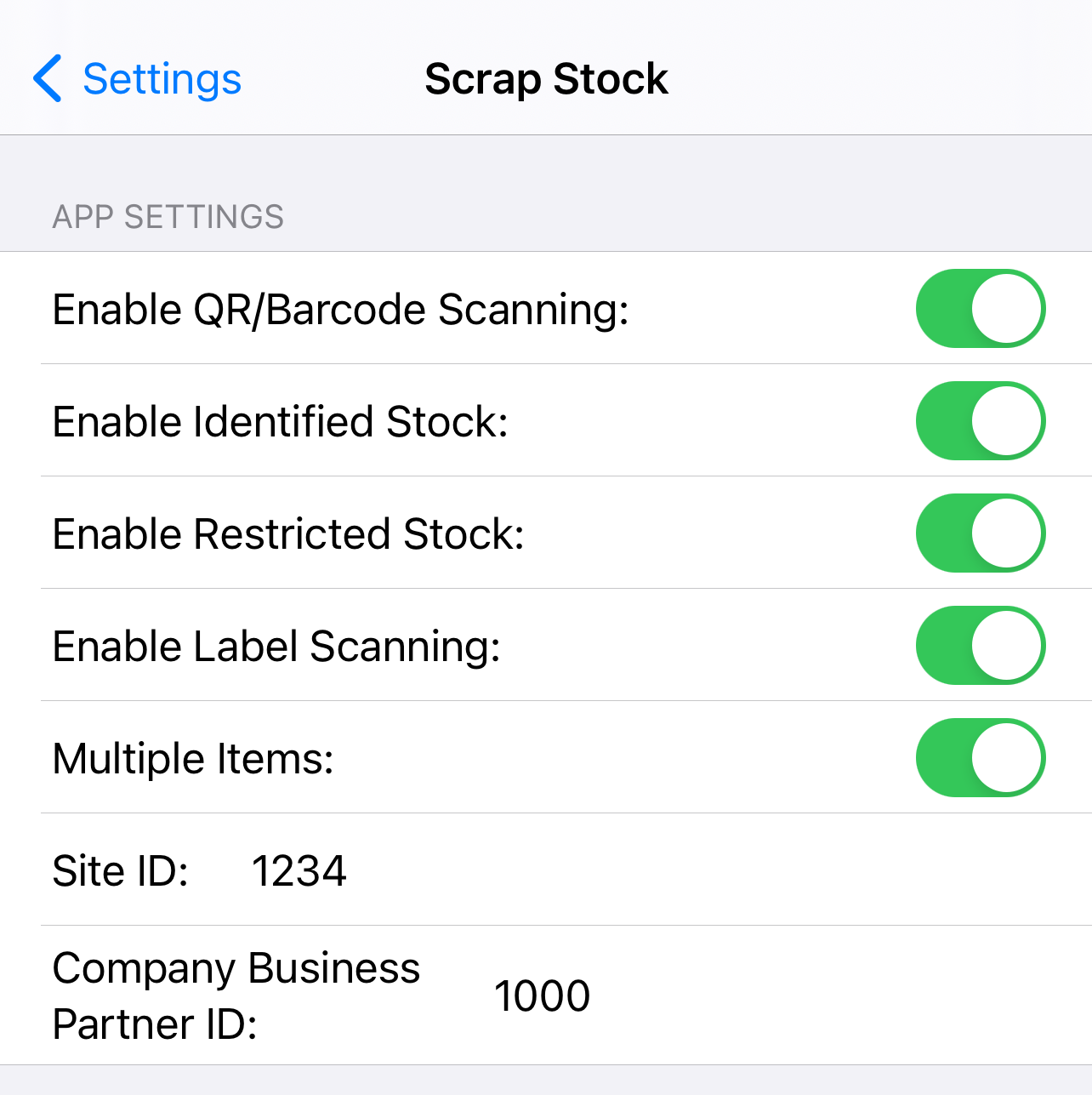 Scrap Stock Settings