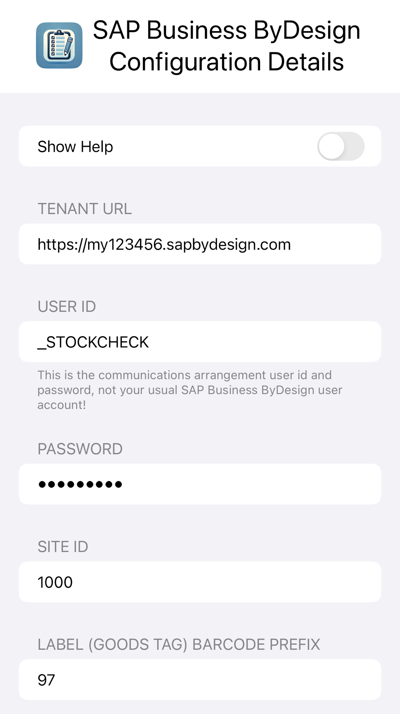 Stock Check Configuration View