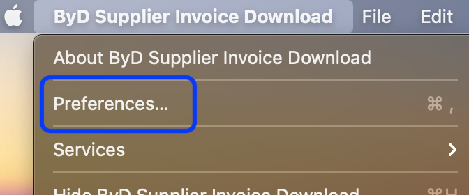 Supplier Invoice Extract Preferences Menu