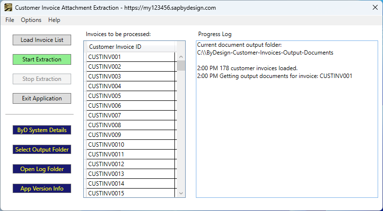 Customer Invoice Extract Application Screenshot