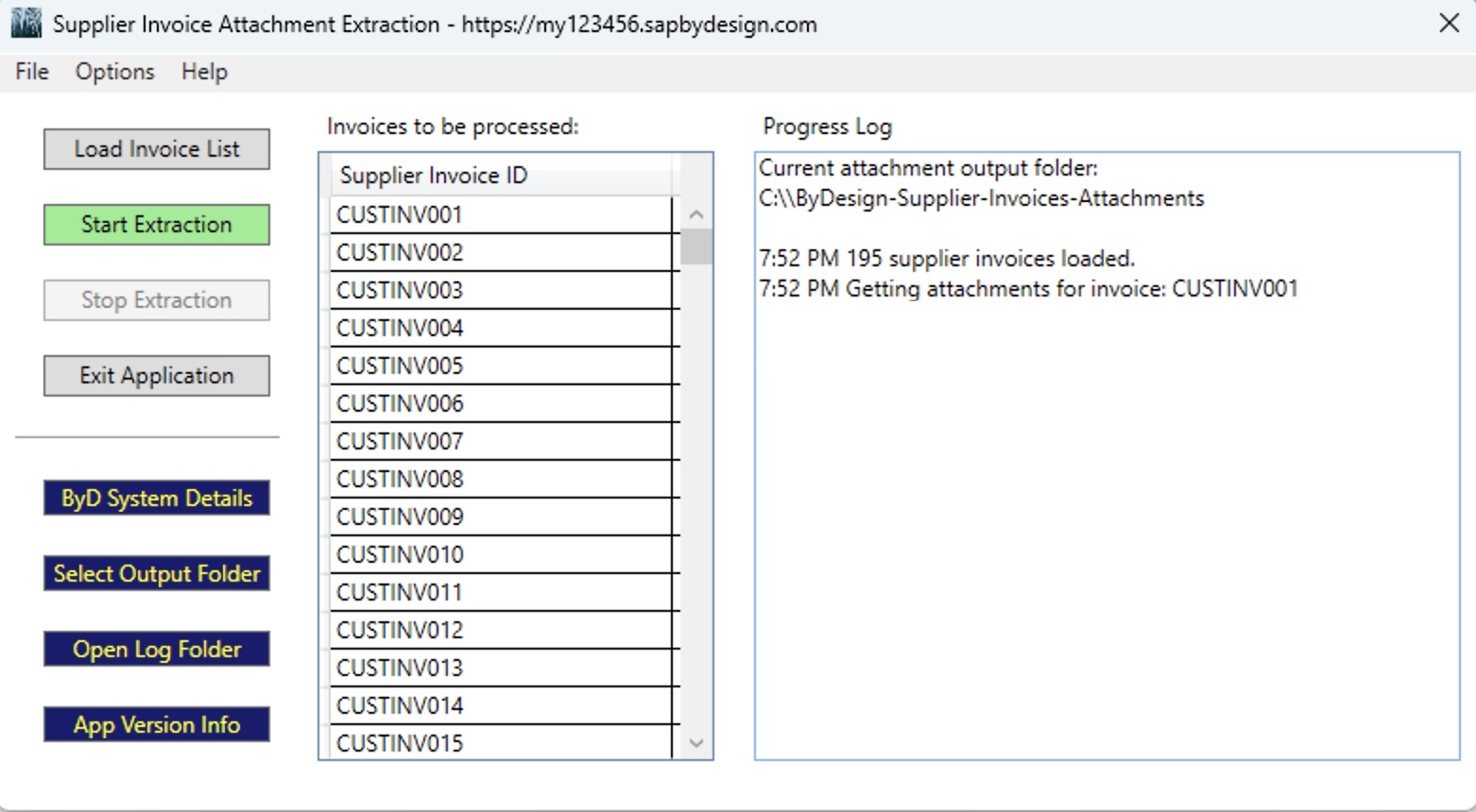 Supplier Invoice Extract Application Screenshot