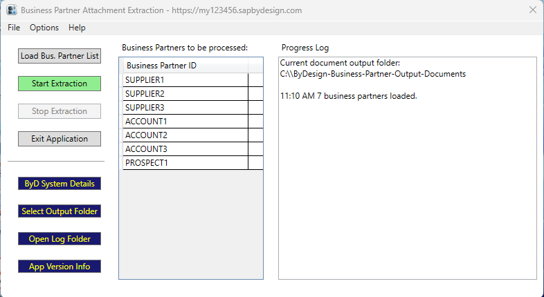 Business Partner Extract Application Screenshot